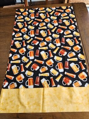 Beer Mug Print Pillow Case in Black and Yellow Size 21" W x 33"L Never Used